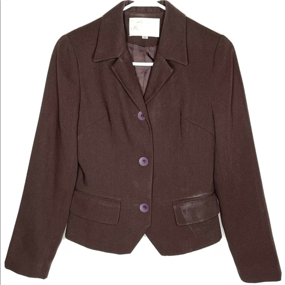 Karimadon Womens Dark Brown 3 Button Blazer Small
